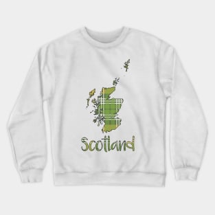 Scotland Green and Yellow Tartan Map Typography Design Crewneck Sweatshirt